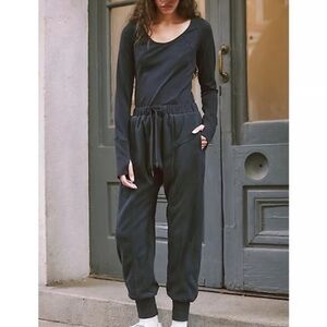 Free People Make It Count Harem Onesie Black Size Large Apres Ski fleece black